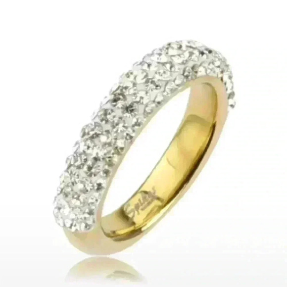 Gold Ion Plated ring with CZ Half Round - Picture 1 of 2